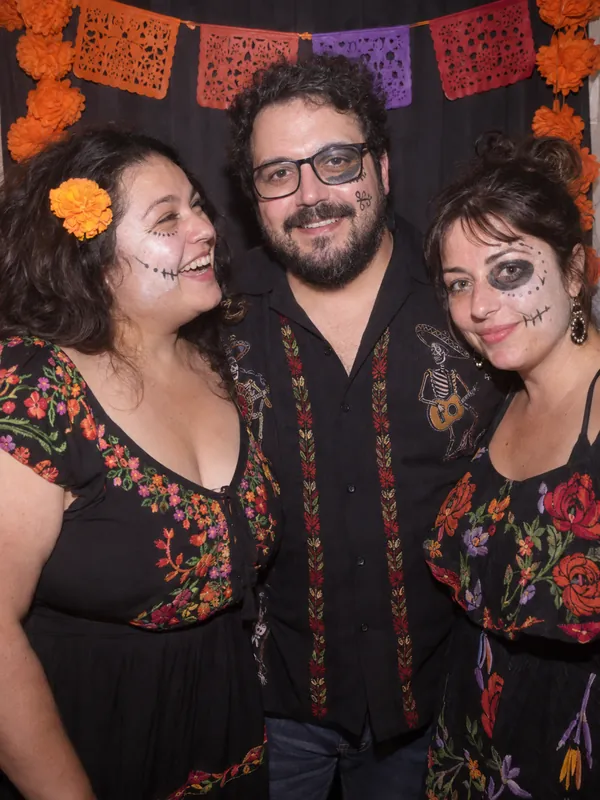 Dia de los Muertos friends at an LA party photobooth