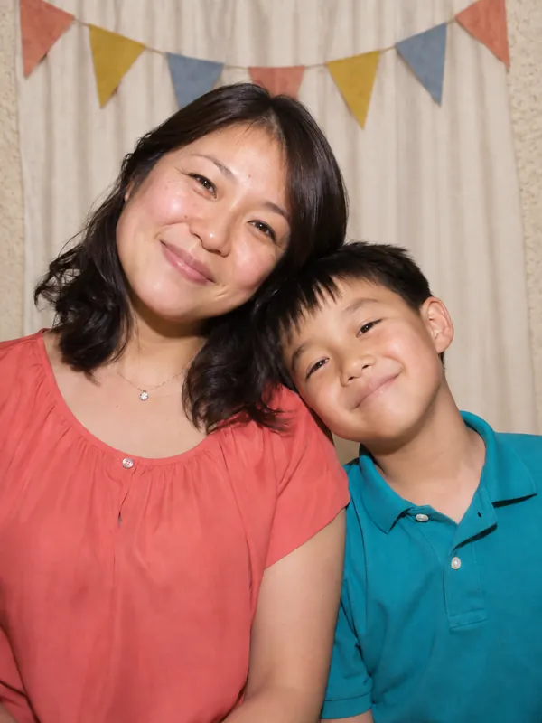 Mom and son at an LA family party photobooth